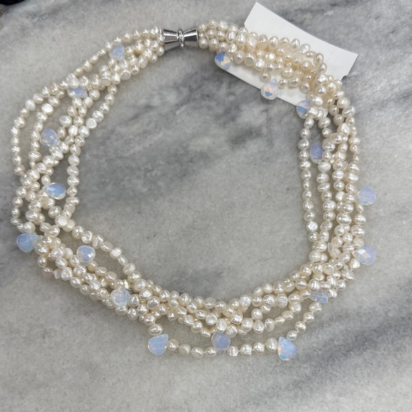 Freshwater Jewelry - Freshwater Pearl and Opal Necklace